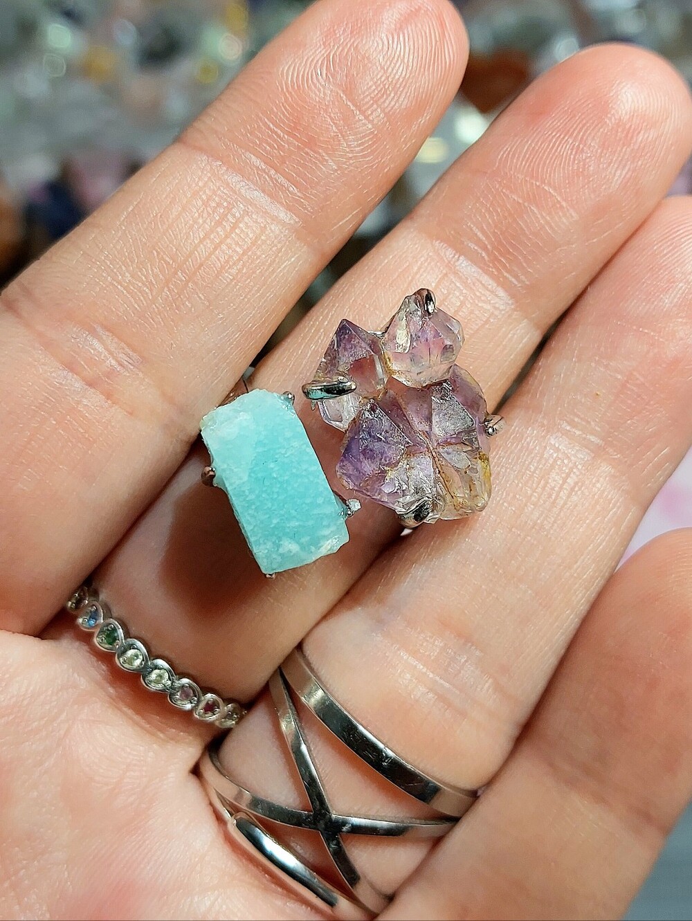 🪨⚒️ Duel Quadrant Cluster Terminated Hematoid Amethyst & Raw RF Amazonite